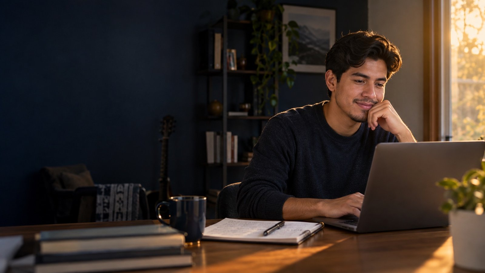 Desarrollador estudiando frente a una computadora portátil